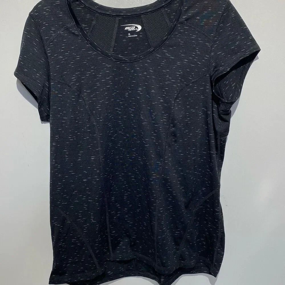 MTA Sport Women's Black White Mesh Round Neck Short Sleeve Athletic T-Shirt XL